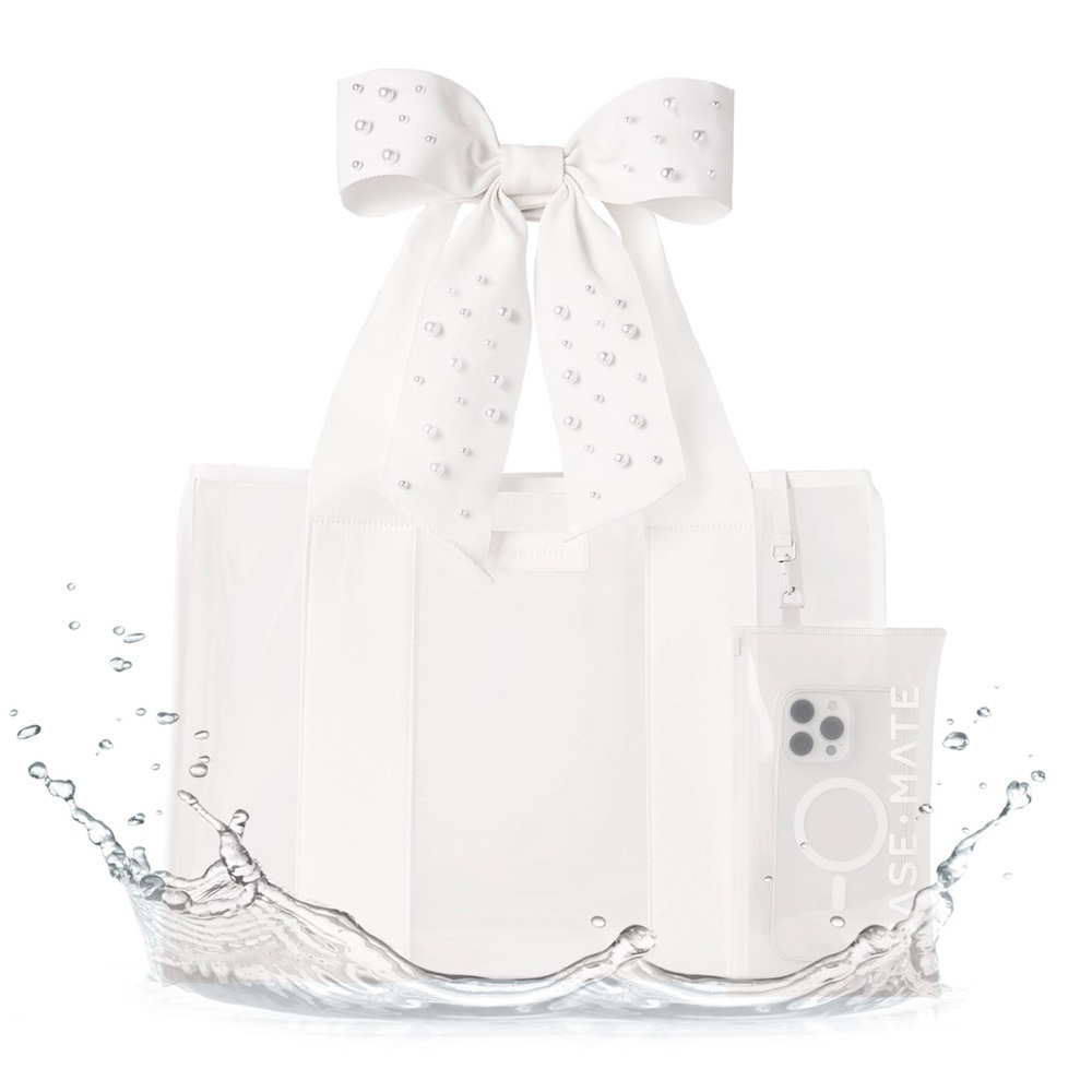 Case-Mate Special Edition Bow Ivory Pearl Beach Tote with Phone Pouch